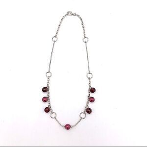 Garnet Colored Faux Pearl Beaded Silver Tone Necklace